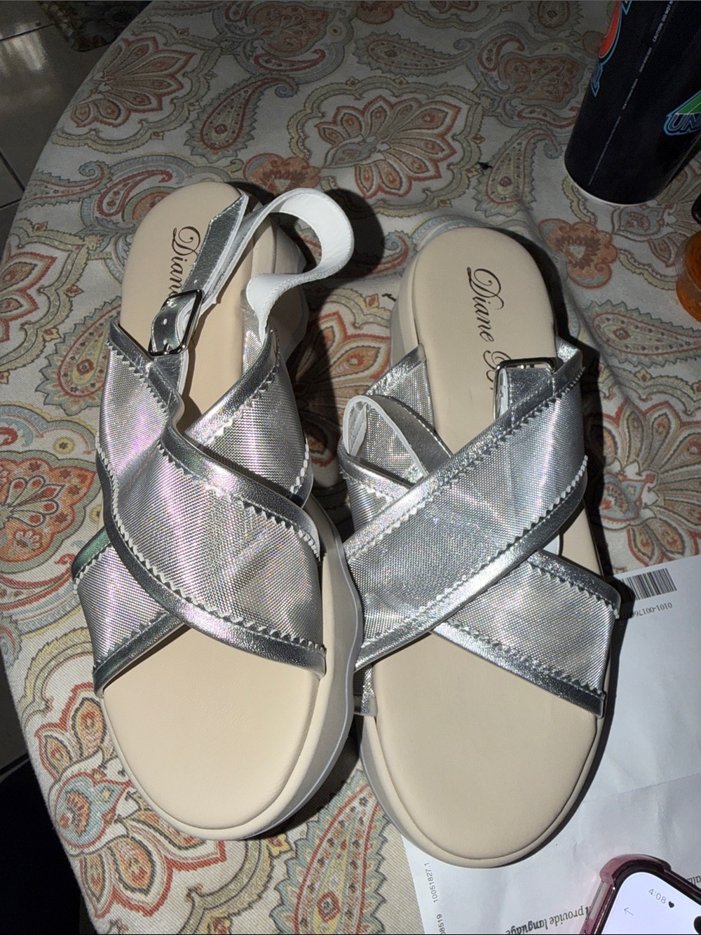 Iridescent Silver Crisscross Slingback Sandals